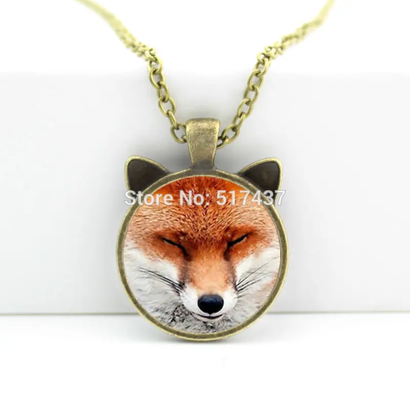2017 New hot New Fox Pendant Necklace Fox Face Jewelry Glass Necklace Personalized Picture