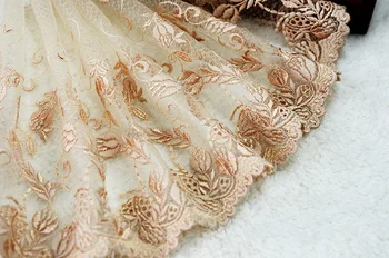 

5 yard 21cm 8.26" wide light brown mesh embroidery lace trim ribbon L2B2K358 free ship
