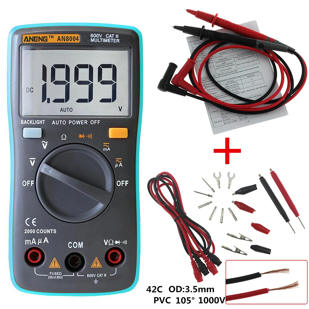 

ANENG 1999 counts LCD digital multimeter AN8004 voltmeter ammeter resistance tester DC / AC 750 / 1000V and volt ohmmeter
