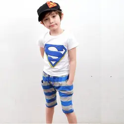 Летняя одежда для мальчиков 2-7 лет комплект детской одежды с Микки-Маусом: топ + штаны футболка и штаны супермена из хлопка детская одежда