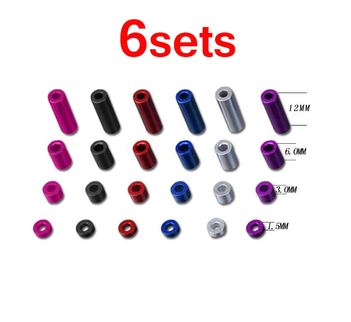 

Free Shipping 6sets(24pcs) 1.5/3/6/12mm Aluminium alloy tube column spacers set kit for Tamiya mini 4WD RC Car model