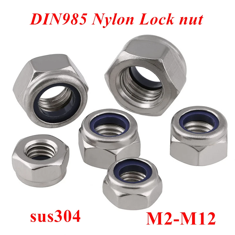 50PCS M3/M4/M5/M6 Stainless Steel Nylock Nylon Insert Hex Lock Nut  K7T 