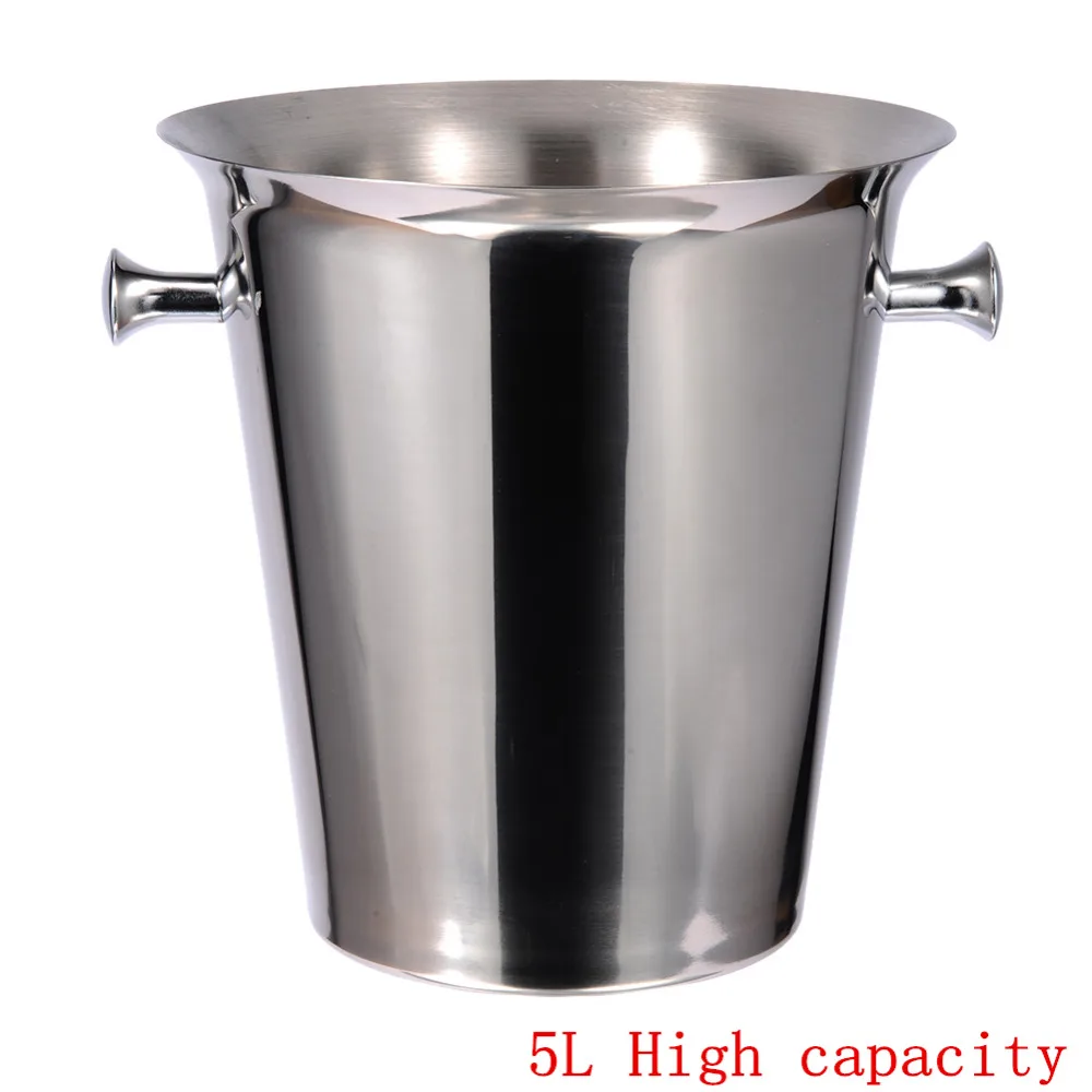 5L Stainless Steel Bar Ice Bucket Two Handles Champagne Bucket Wine