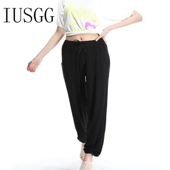 

IUSGG Harem Pants High Waist Cotton Stretch Flare Pants Boho Dide Leg Long Trousers Bloomers Pants for Women Loose Dance Pants