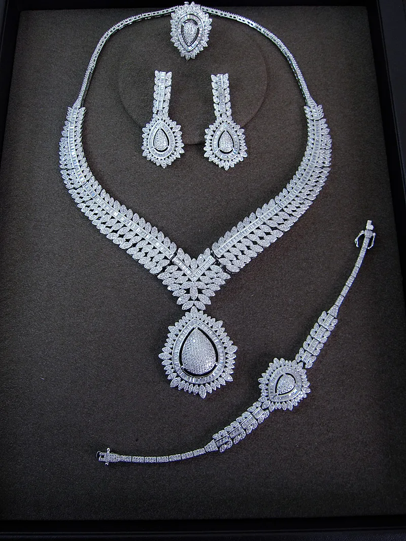 YoGe S6098 Luxury AAA cubic zirconia heavy necklace ,drop earrings
