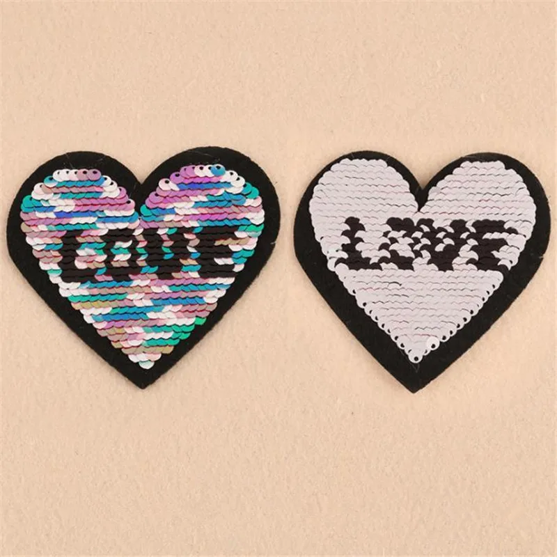 

Clothing Women Cartoon Patch Reversible change color heart up and down flip sequins letters patches for clothing sticker badge