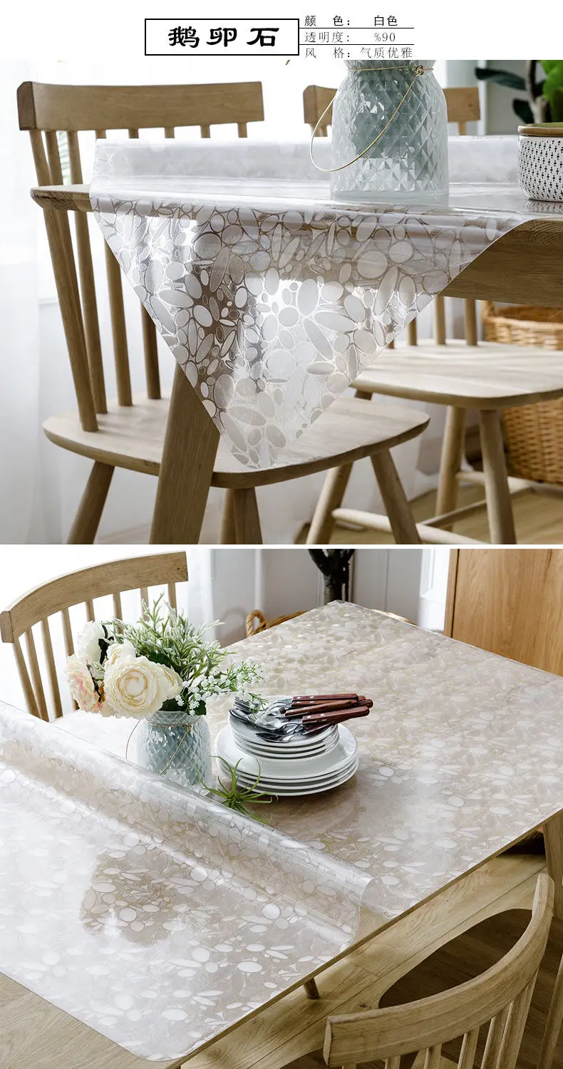 Cobblestone PVC Clear Soft Glass Table Cover Protector Rectangle Desk