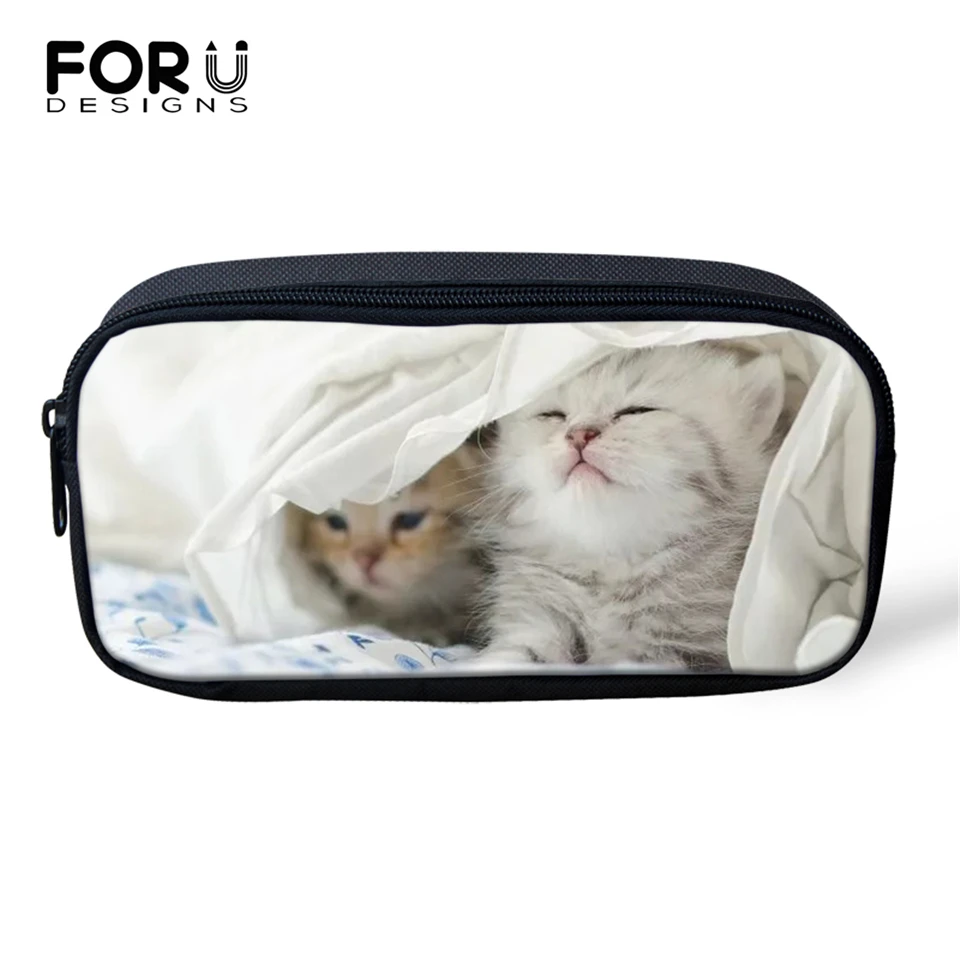 

FORUDESIGNS Baby Cats Prints Cosmetic Bags Lady Make Up Travel Bags Kawaii Cats Pattern Girls Pen Bags Children Pencil Bags