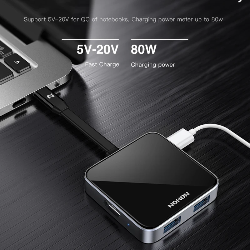  NOHON USB-C to HDMI Adapter 5 IN 1 USB 3.0 HUB Type C Converter PD Dock For MacBook Xiaomi Samsung 