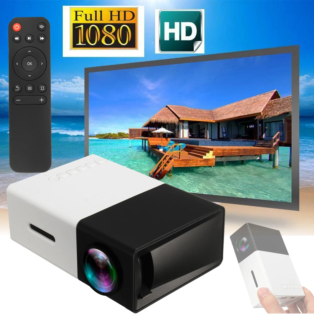 

Mini Portable HD 1080P LED AV SD USB Projector Home Theater for Cell Phone