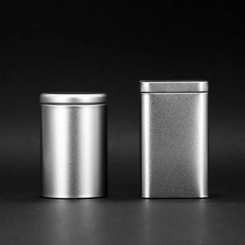 

Round Square Silver Tea Cans Iron Mini Candy Storage Box Cookie Case With Cover Empty Cosmetic Metal Tin Box Food Jars 6pcs/lot