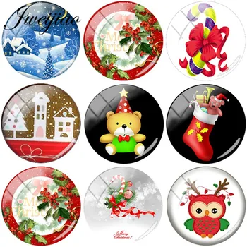 

JWEIJIAO Christmas Stockings bear Snow Village Art Picture DIY Glass Cabochon Dome For Custom Bracelets Necklace Earrings Gift