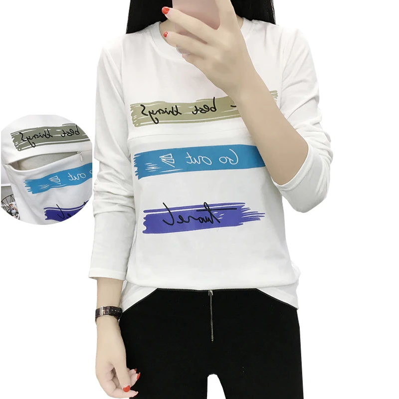Maternité soins infirmiers T Shirt lettre imprimer allaitement hauts vêtements de grossesse pour les femmes enceintes 2018 vêtements haut tendance automne