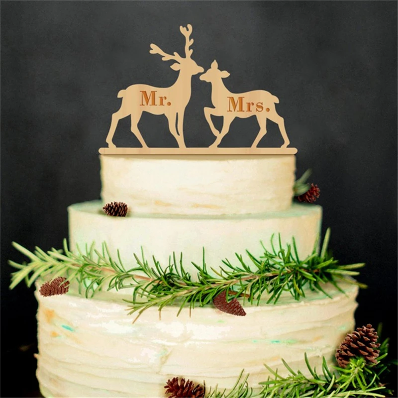 Hot Sale Casamento 1Pcs Wood Couple deer Wedding Cake