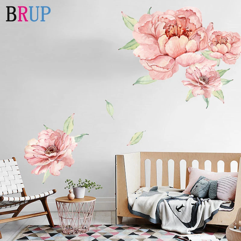Большие розовые пионы, розы, красивые цветы, наклейки на стену для гостиной, настенные наклейки для детской комнаты, фрески, Настенный декор, плакат, фрески