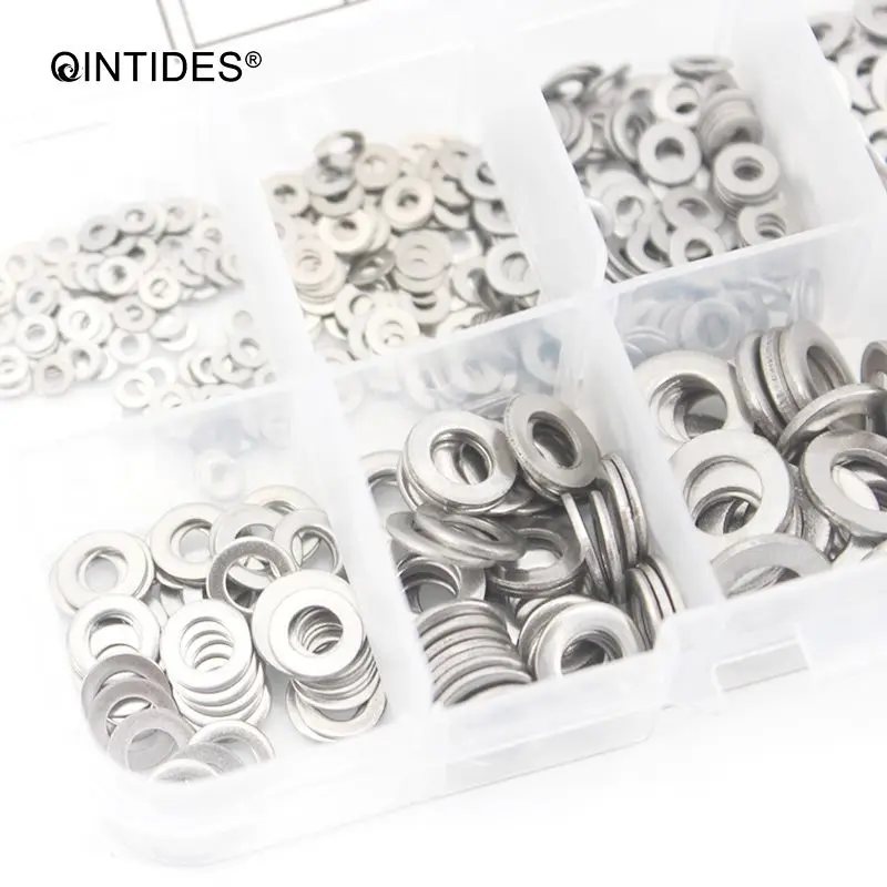 Qintides 600 шт./компл. DIN125 M1.6 M2 M2.5 M3 M3.5 M4 M5 M6 M8 M10 Нержавеющая сталь шайба плоская шайба прокладки Ассортимент Комплект