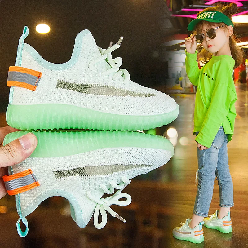 Детские флуоресцентные кроссовки для девочек и мальчиков; сетчатая светящаяся детская обувь; спортивные детские кроссовки; спортивная теннисная детская обувь - Цвет: Зеленый
