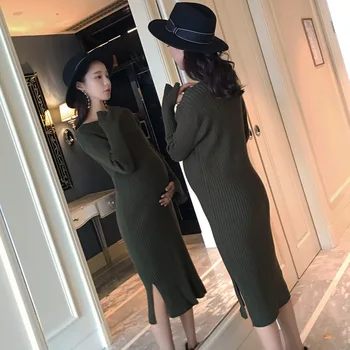 

2018 Winter Autumn Maternity Dress Thickening Maternity Clothes For Pregnant Women Sweater Long-sleeved Spring Dresses Black Red