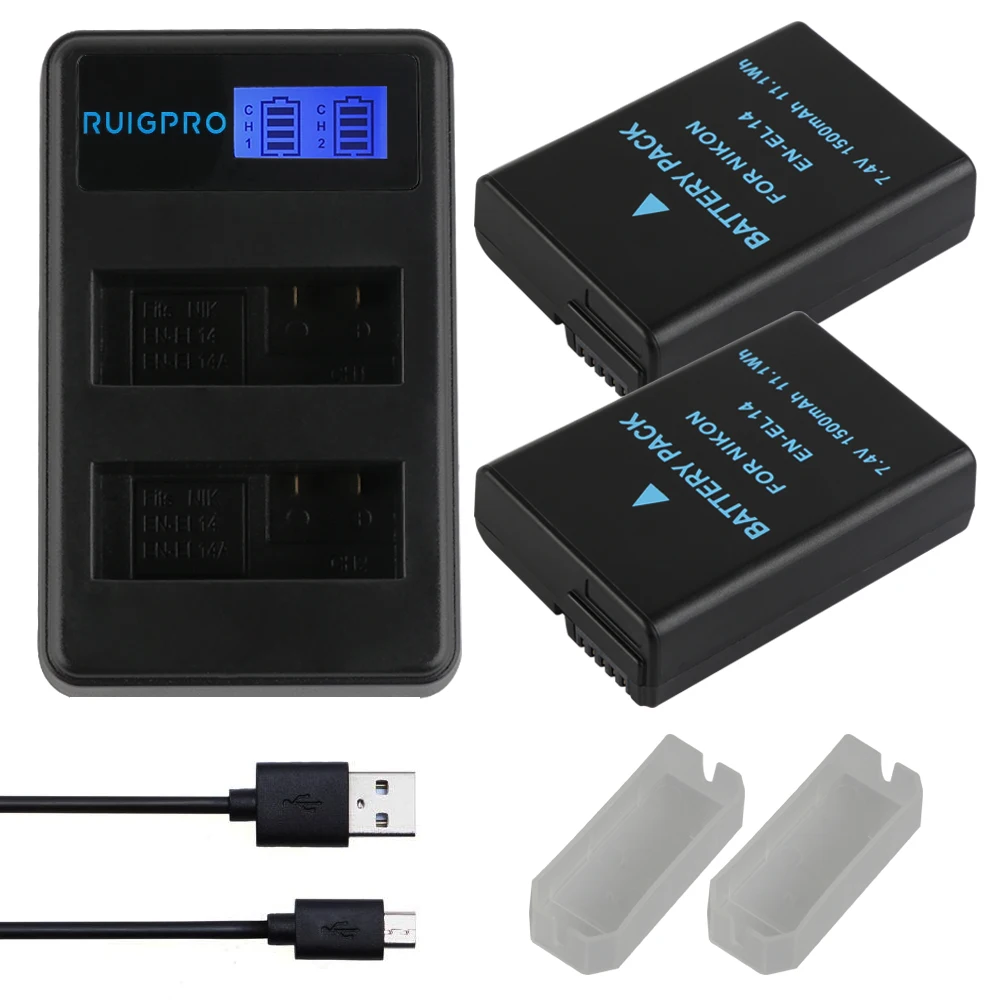 1500 мА/ч 2x EN EL14A EL14 ENEL14 Батарея + ЖК дисплей USB Dual Зарядное устройство для Nikon D3100 D3200