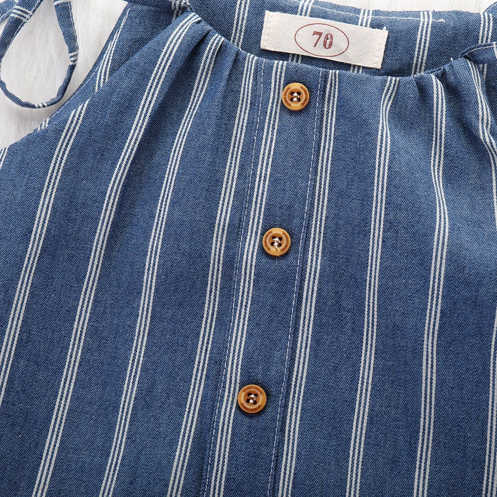 Baby Rompers Clothes Summer Strap White Stripes Print Toddler Girl Jumpsuits Navy Blue Infant Kids Sleeveless Overalls 1-4T