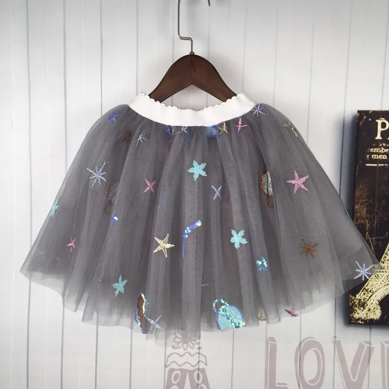 Fashion Toddler Girls Tutu Skirt Designer Galaxy Star Embroidery Tulle Pettiskirt Skirts Baby Girl Princess Skirt - Цвет: Gray