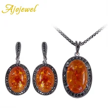 Ajojewel faux de la manera de piedra de la joyería para las mujeres conjuntos de joyeria vintage mujer pendientes del collar plateado plata
