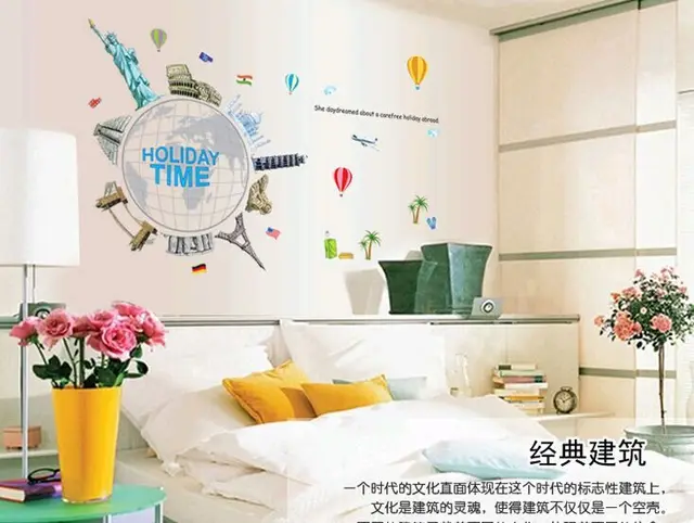 Ay9187 Around The World Holiday Time Diy Removable Wall Stickers Ay9187 Around The World Holiday Time Diy Removable Wall Stickers Living Room Tv Background Home Decor
