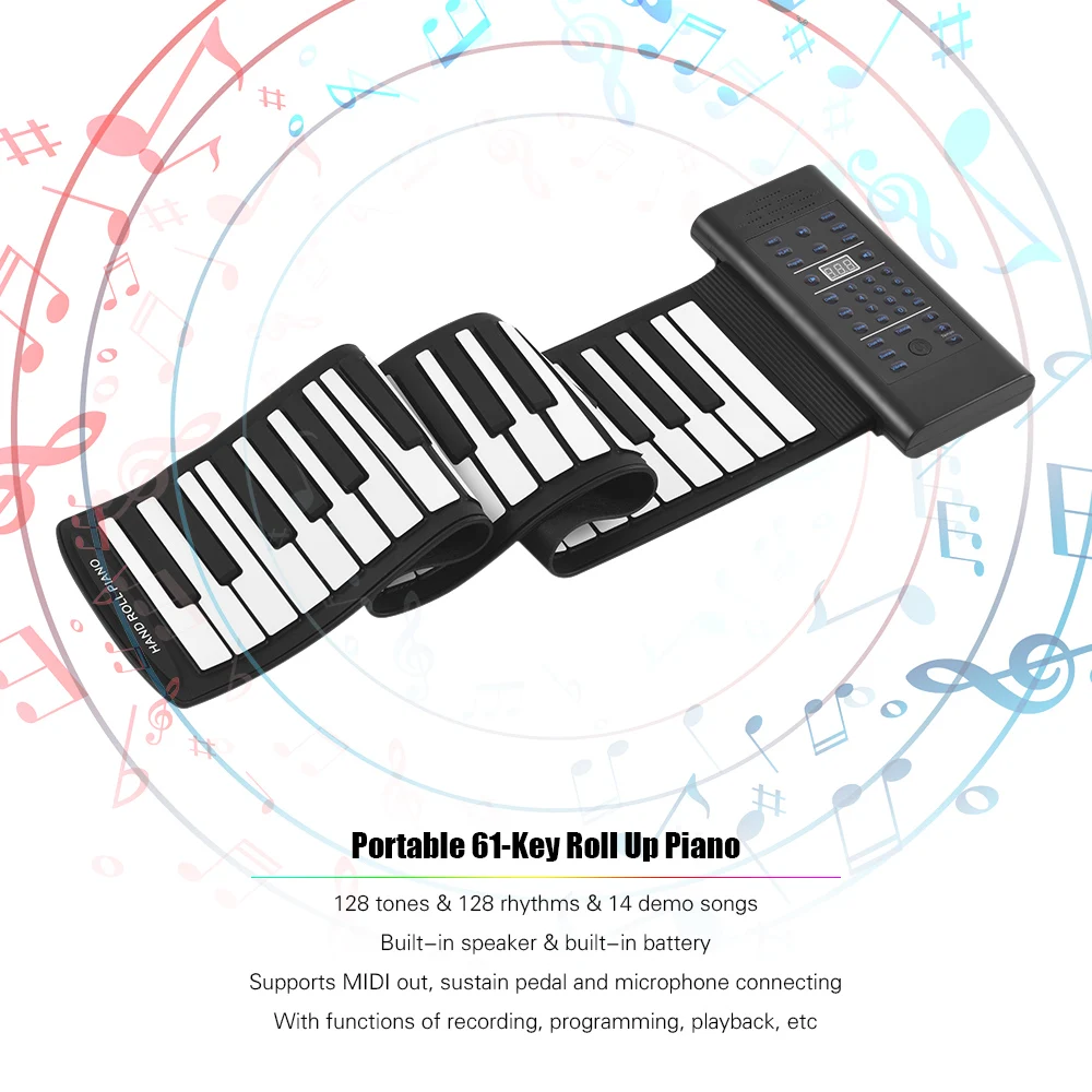 61-ключ рулонное пианино электронная клавиатура кремния встроенным стереофоническим Динамик 1000mA Li-Ion Батарея Поддержка Функция микрофона