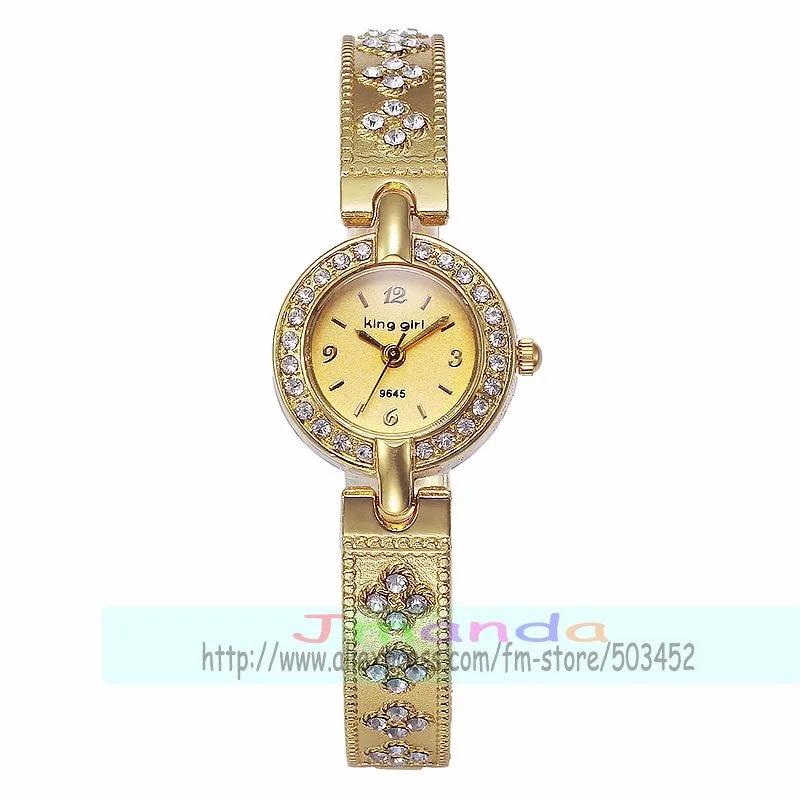 100pcs/lot king girl-9645 round dial fashion lady bracelet watch wrap quartz elegance crystal watch wholesale stylish wristwatch