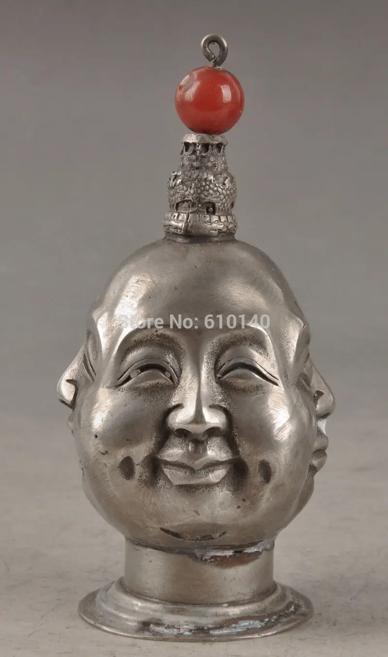 

wab11@@0000++Chinese Old Tibet Silver Collectable Handwork Carved Buddha Statue Snuff Bottle