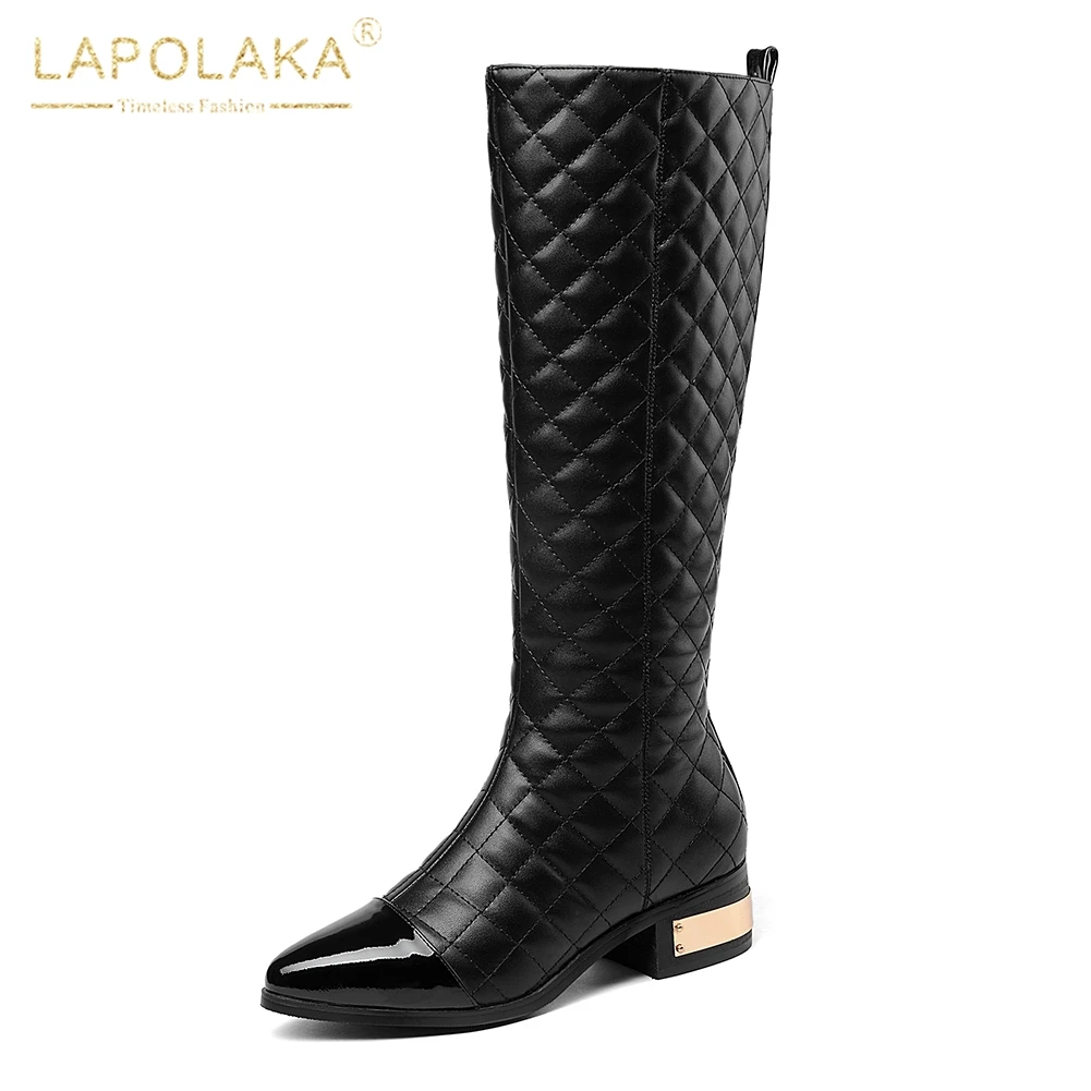 

LAPOLAKA 2018 Genuine Leather Plus Size 33-45 Zip Up Brand Shoes Woman Boots Chunky Heels Mid Calf Boots Female Winter Shoes