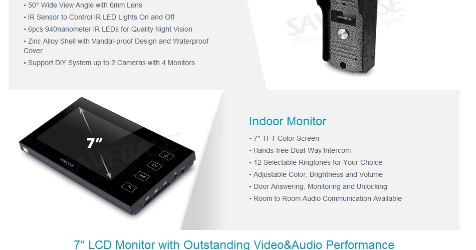 HOMSECUR " проводной Hands-free видео домофон система+ черный монитор TC031 камера+ TM704-B монитор