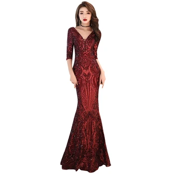 

Sequined Deep V Neck Women Dress Floor-Length Long Evening Party Dress Elegant Sequin Maxi Mermaid Dresses Robe Longue Femme Ete