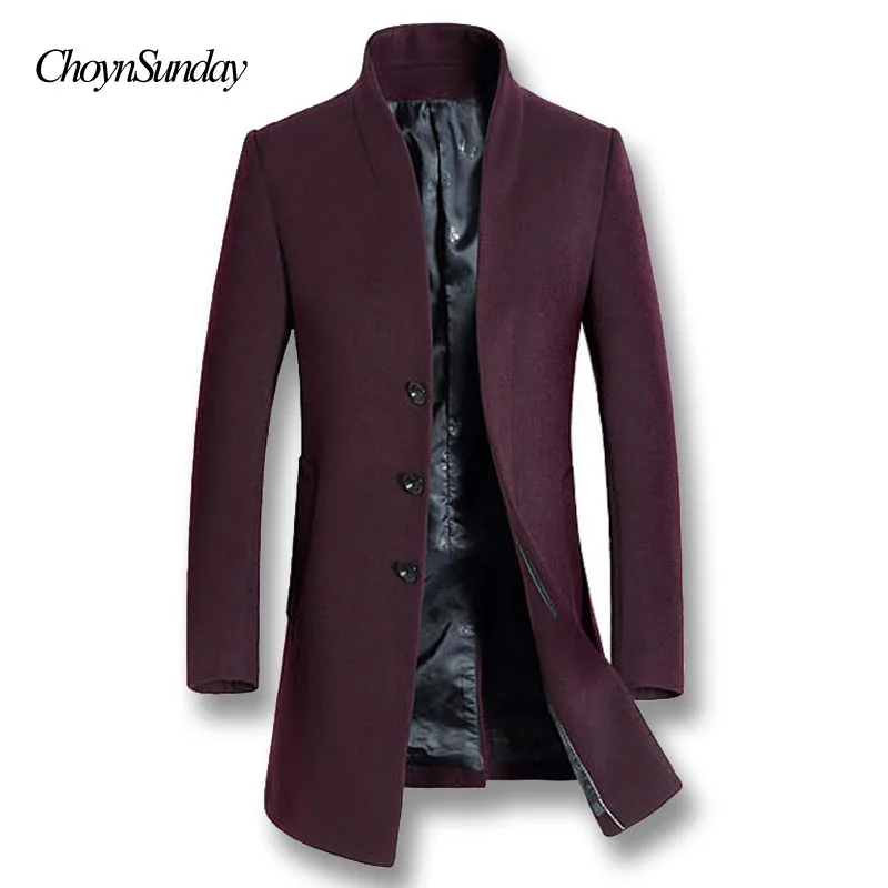 2018 Fashion Slim Fitted Single Breasted Wool Coats Outwear Men Smart