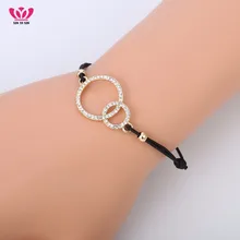 Simple Design Round Two Circles Crystal Charms Bracelet for Women Elastic Rope Adjustable Chain Bracelet font