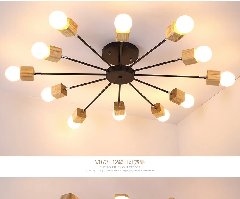 Moden светодиодный деревянная люстра освещения chinois для столовой AC 90-260 V 3/6/8, светодиодный светильник для гостиной белый черный