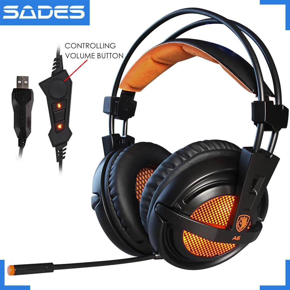 Kaufen SADES A6 USB 7.1 Stereo wired gaming kopfhörer spiel headset über ohr mit mic Voice control für laptop computer gamer