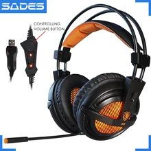 Fones de ouvido gamer sades a6 usb 7.1, com fio, para computador e laptop, com controle de voz