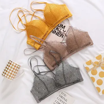 

JYF Romantic French Sexy Bra Set Seamless Women Underwear Sets Knitting Lace Comfortable Thin Lingerie Deep V Push Up Bra Set