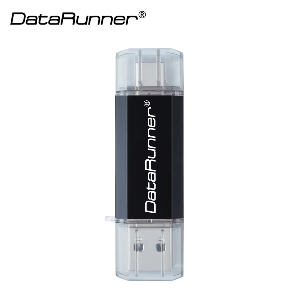 DataRunner USB флеш-накопитель OTG 2 в 1 USB3.0& type-C флеш-накопитель 16 ГБ 32 ГБ 64 Гб 128 ГБ 256 ГБ Флешка USB флешка 3,0 карта памяти - Цвет: Черный