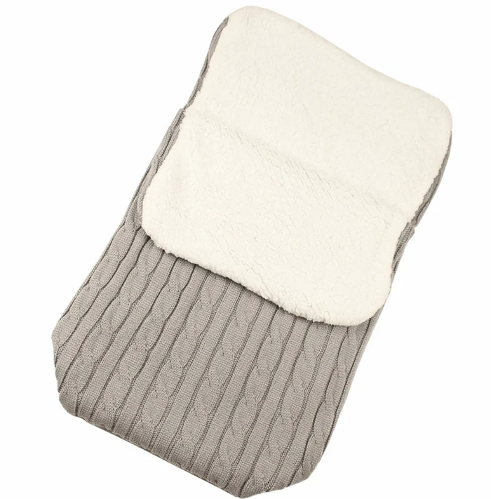 Зимний Теплый Вязаный спальный мешок с пуговицами для новорожденных - Цвет: Light grey