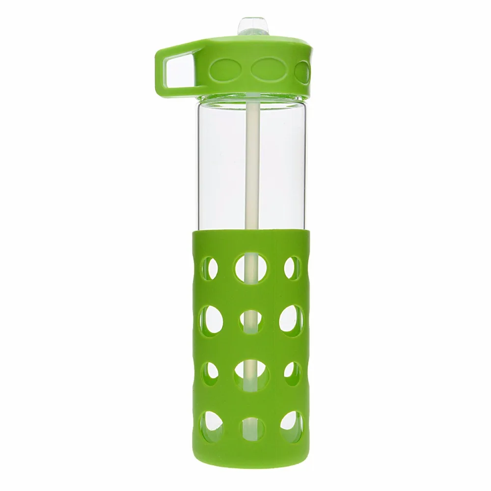 

550ml Sports Water Bottles Portable Transparent Water Bottle with Non Slip Thermal-protective Dots Silicone Sleeve Water Bottle