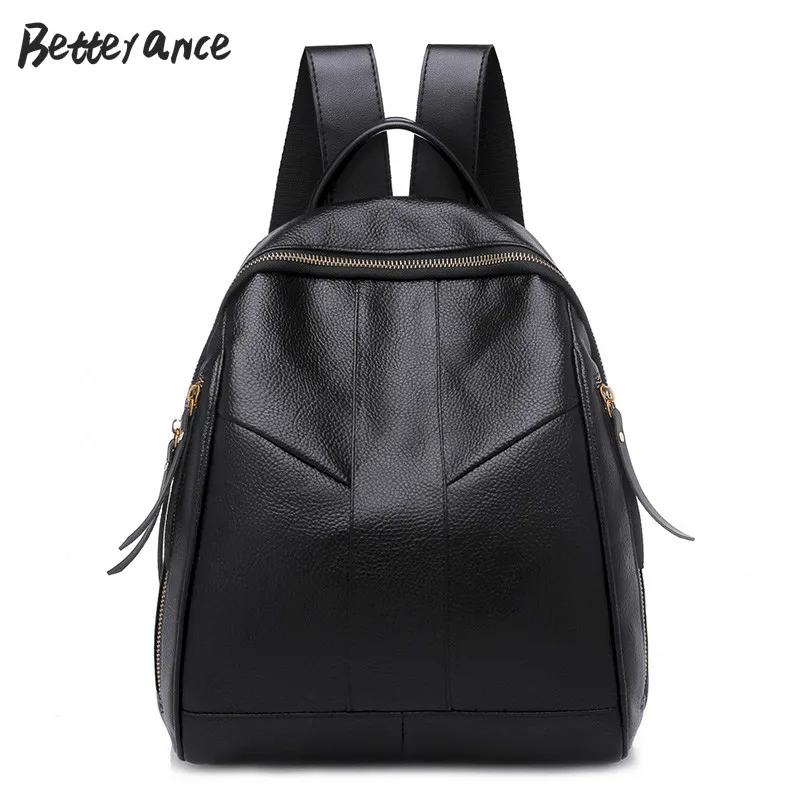 

Betterance Leather Backpack Woman Female solid shoulder bag