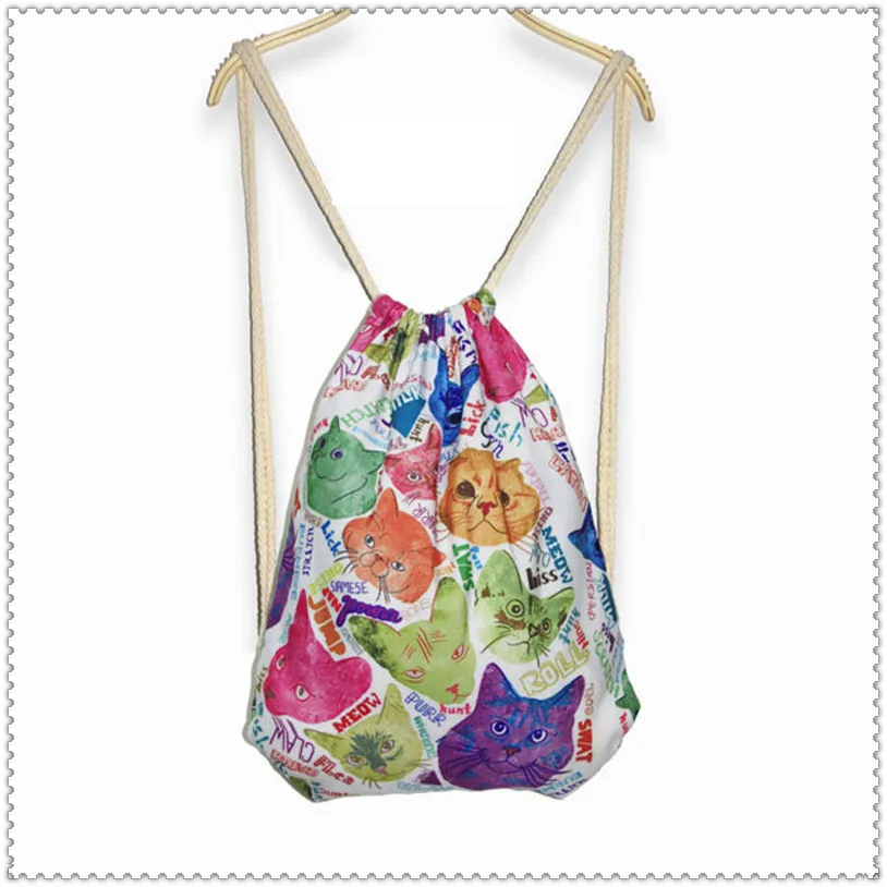 

1pcs/lot size 37x46cm High QUALITY cat drawstring backpack canvas bag
