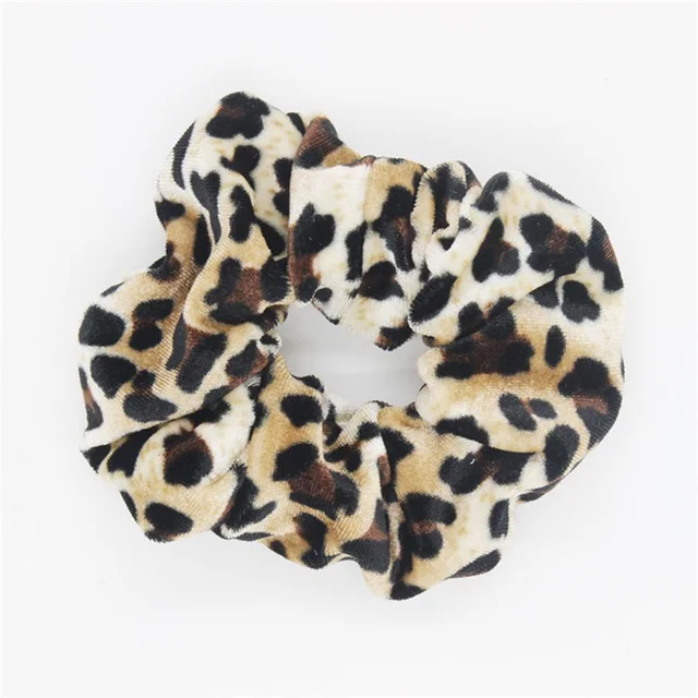 AWAYTR 2Pcs Soft Animal Leopard Velvet Hair Scrunchie Ponytail Loop Holder Stretchy Elastic Hair band for women Hair Accessories