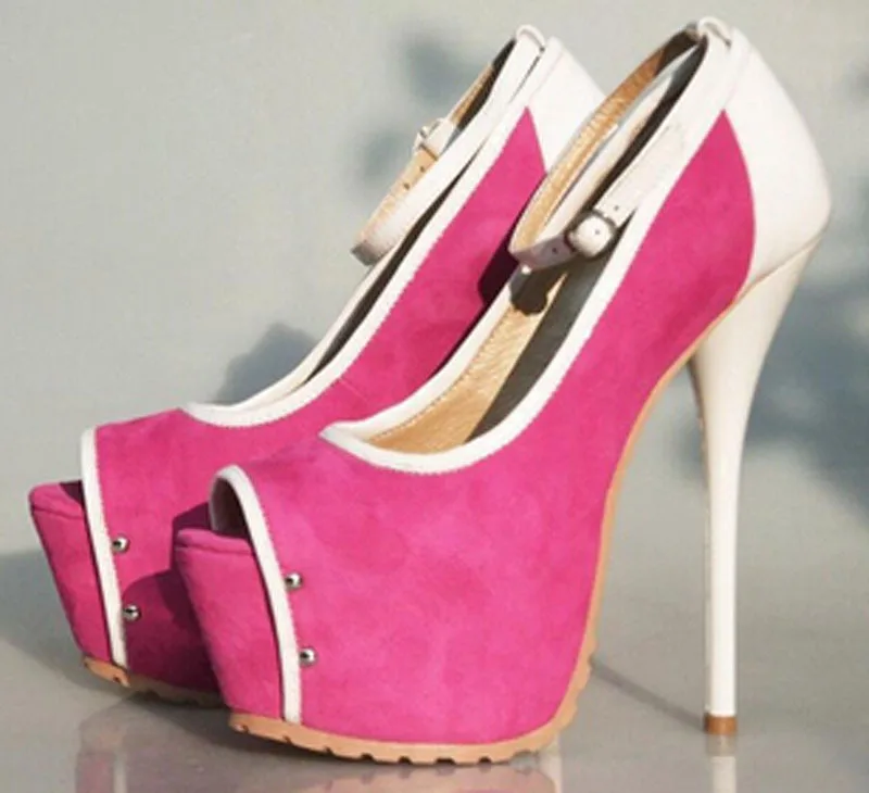 

New Arrival Sapato Feminino Opening Toe Platform Shoes Women Mixed Colors Ultra High Heels Buckle Strap Women Party Shoes Mujer