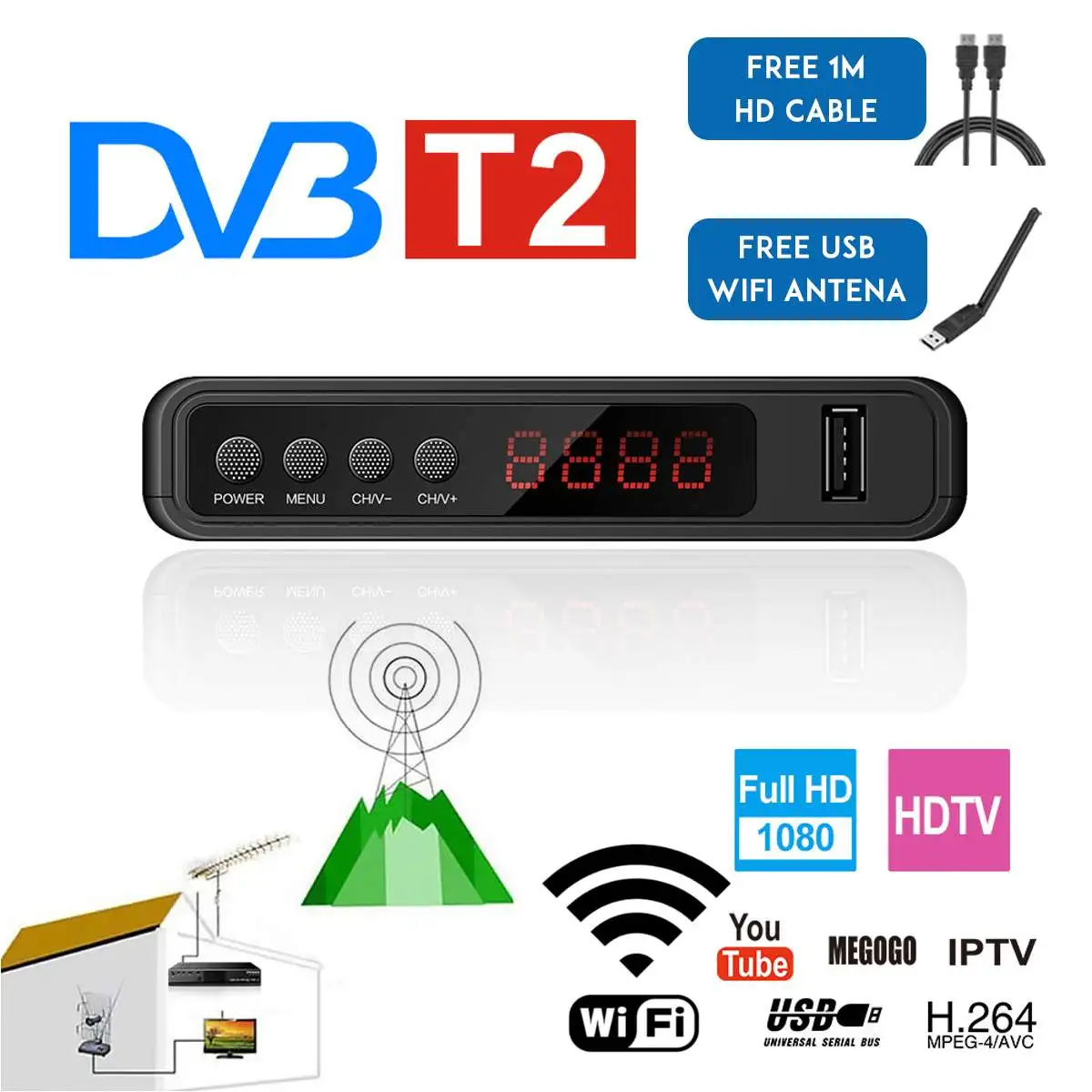 LEORY USB2.0 HDMI спутниковый ТВ приемник тюнер мини DVBT2 ТВ приемник Wifi Full-HD 1080 P Dvb-t2 ТВ-тюнер коробка с антенной