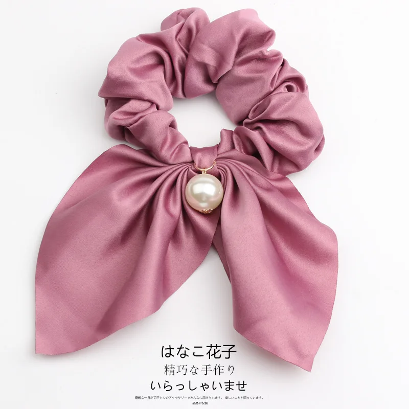 Женские жемчужные резинки для волос, корейские Твердые заячьи ушки, резиновые ленты эластичные резинки для волос, конский хвост, аксессуары для волос для девочек - Цвет: 10 Navy pink