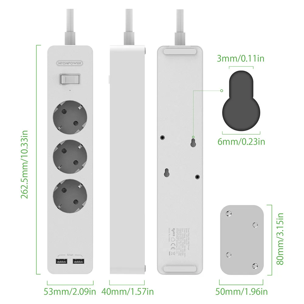Beste NTONPOWER Smart Power Strip Contactdoos met Overspanningsbeveiliging EU Plug met Schakelaar Stopcontact Extension Socket voor Thuis   Kantoor bureau