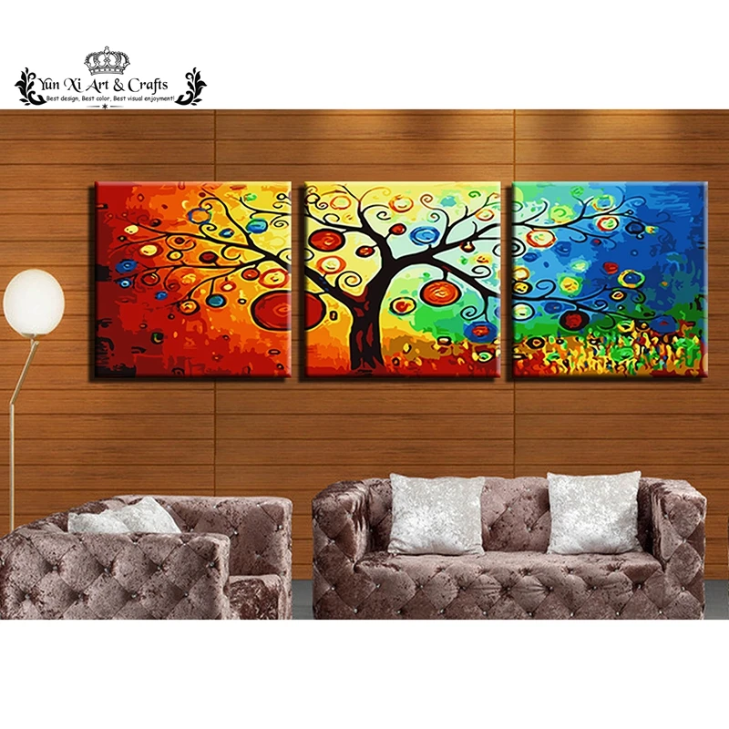 

Rich tree - Triptych picture vintage home decor painting by numbers wall pictures for living room coloring by numbers